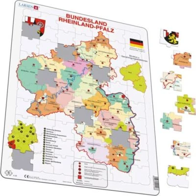 Larsen Rahmen-Puzzle, 70 Teile, 36x28 Cm, Karte Rheinland-Pfalz (politisch) 2 Larsen Rahmen-Puzzle, 70 Teile, 36x28 Cm, Karte Rheinland-Pfalz (politisch) – Bild 2