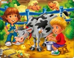 Larsen Rahmen-Puzzle, 18 Teile, 36x28 Cm, Bauernhof-Kinder Mit Kuh