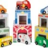 Melissa & Doug Würfel Zum Schachteln Und Sortieren, 6 Gebäude & 6 Fahrzeuge Aus Holz