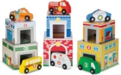 Melissa & Doug Würfel Zum Schachteln Und Sortieren, 6 Gebäude & 6 Fahrzeuge Aus Holz