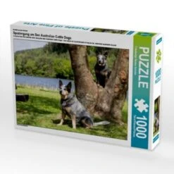 CALVENDO® Puzzle CALVENDO Puzzle Spaziergang Am See Australian Cattle Dogs - 1000 Teile Foto-Puzzle Für Glückliche Stunden