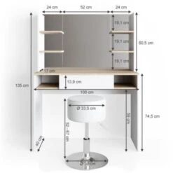 Vicco Schminktisch DAENERYS Weiß-Sonoma Frisiertisch Frisierkommode Spiegel Hocker -Billiges Spielzeug Geschäft 19335399 03