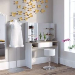 Vicco Schminktisch DAENERYS Weiß-Sonoma Frisiertisch Frisierkommode Spiegel Hocker -Billiges Spielzeug Geschäft 19335399 04