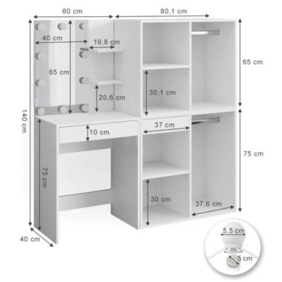 Vicco Schminktisch Frisiertisch Kommode Isabelle LED-Beleuchtung Beistellschrank 4 Vicco Schminktisch Frisiertisch Kommode Isabelle LED-Beleuchtung Beistellschrank – Bild 4