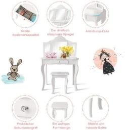 COSTWAY® Kinderschminktisch Mit Hocker & 3 Spiegeln 70x34x103cm -Billiges Spielzeug Geschäft 21653095 03