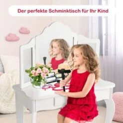 COSTWAY® Kinderschminktisch Mit Hocker & 3 Spiegeln 70x34x103cm -Billiges Spielzeug Geschäft 21653095 04