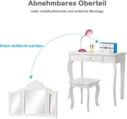 COSTWAY® Kinderschminktisch Mit Hocker & 3 Spiegeln 70x34x103cm -Billiges Spielzeug Geschäft 21653095 05