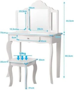 COSTWAY® Kinderschminktisch Mit Hocker & 3 Spiegeln 70x34x103cm -Billiges Spielzeug Geschäft 21653095 06