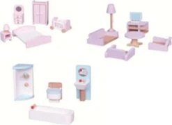Lelin Holzspielzeug Puppenhausmöbel 21 Tlg