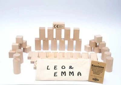 LEO & EMMA Holzspielzeug Öko Holzbausteine 54teilig In Schönem Baumwollbeutel 1 LEO & EMMA Holzspielzeug Öko Holzbausteine 54teilig In Schönem Baumwollbeutel