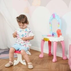 HOMCOM Kinderfrisiertisch-Set Mit Hocker Und Haartrockner -Billiges Spielzeug Geschäft 24237368 04