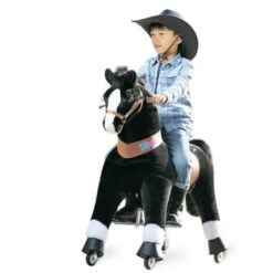 PonyCycle Quad Reitpferd Kinder Reittier Kinderfahrzeuge Kuscheltiere Aufsitz Plüsch Fohlen Schwarz Pferd Mit Bremsen Mit Klang Für Alter 7+