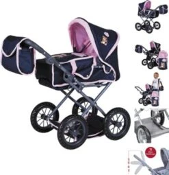 KNORRTOYS.COM Puppenwagen Ruby - Navy Pink Bear