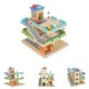 MONI Kinderspielzeug Holz-Parkhaus Drei Etagen 25-tlg. 4 Autos 3 Etagen Parkgaragen
