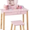 COSTWAY® Kinderschminktisch Mit Hocker & Spiegel Erdbeerförmig
