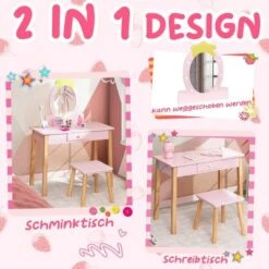 COSTWAY® Kinderschminktisch Mit Hocker & Spiegel Erdbeerförmig -Billiges Spielzeug Geschäft 28393592 03