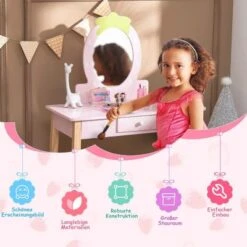 COSTWAY® Kinderschminktisch Mit Hocker & Spiegel Erdbeerförmig -Billiges Spielzeug Geschäft 28393592 05