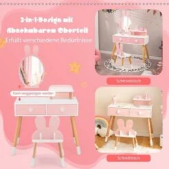 COSTWAY® Schminktisch Hasenform Mit Spiegel & Hocker & 2 Schubladen -Billiges Spielzeug Geschäft 28514573 04