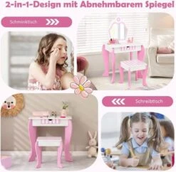 COSTWAY® Kinderschminktisch Mit Hocker & Spiegel Abnehmbar 2-in-1 8 COSTWAY® Kinderschminktisch Mit Hocker & Spiegel Abnehmbar 2-in-1 -Billiges Spielzeug Geschäft 28764857 03