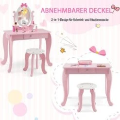 COSTWAY® Schminktisch Set 2-in-1 Mit Hocker & Spiegel & Schublade -Billiges Spielzeug Geschäft 28764879 03