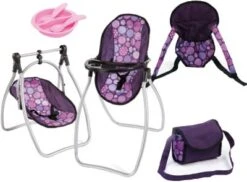 BAYER Puppenzubehör-Set, Lila Mit Puppenautositz Und Puppenbabyschale